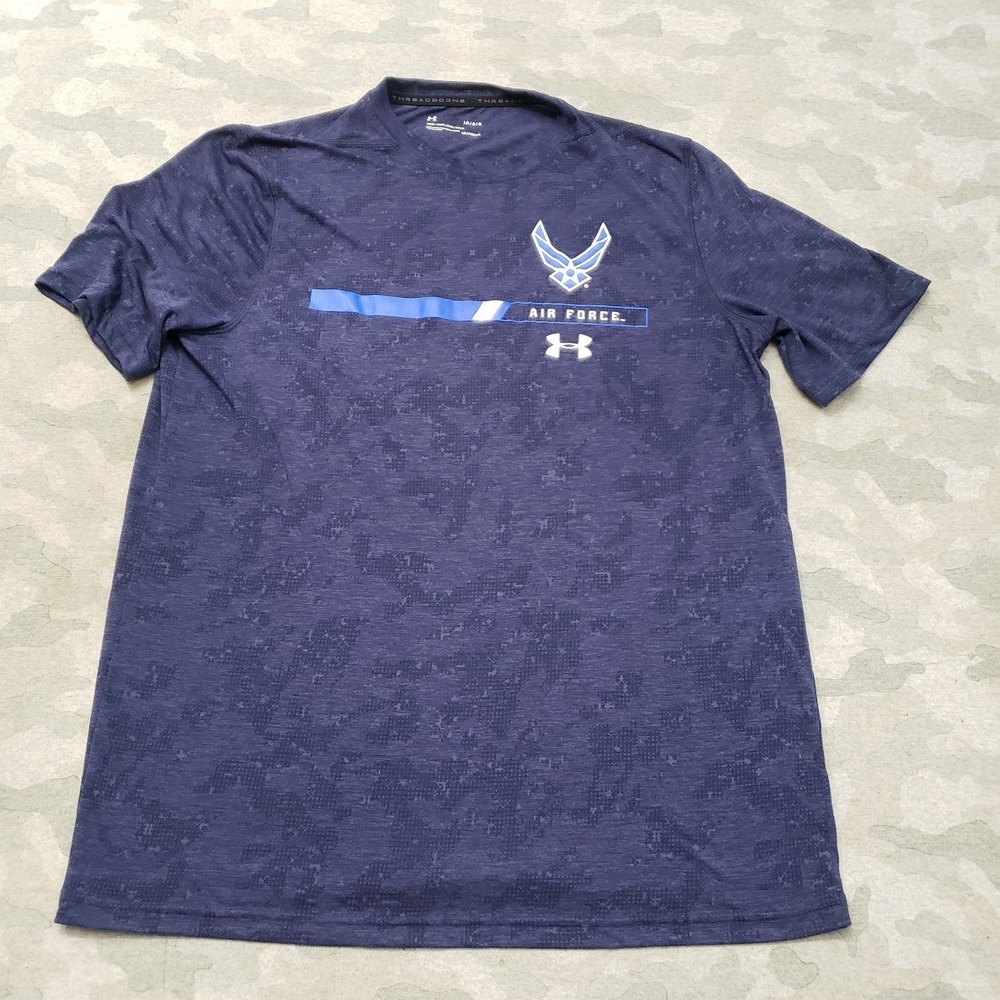 Under Armour Shirt‎ Mens Large Blue Loose Heatgear Short Sleeve Thread Borne